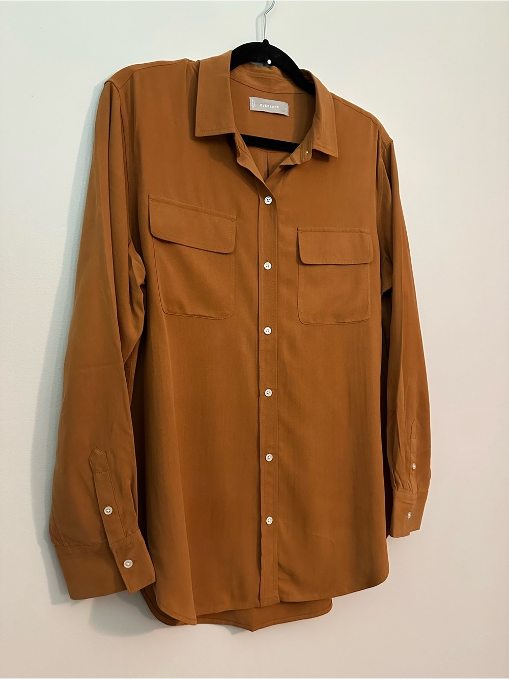 NWOT Everlane The Washable Silk Two-Pocket Relaxed Shirt in Rust Brown Size 8 - Picture 3 of 7